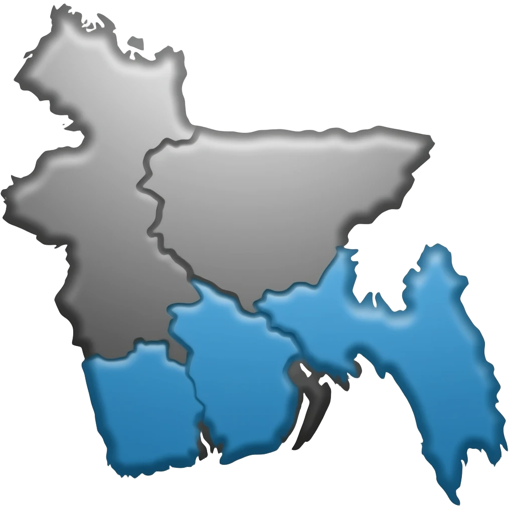 Bangladesh South and east part join map icon blue color with black outline emoji