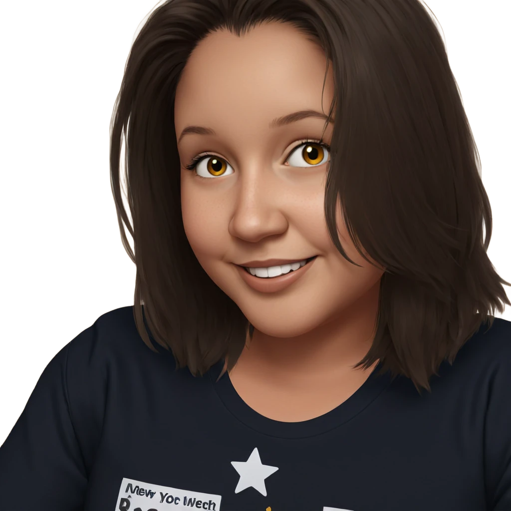 smiling girl with star shirt emoji