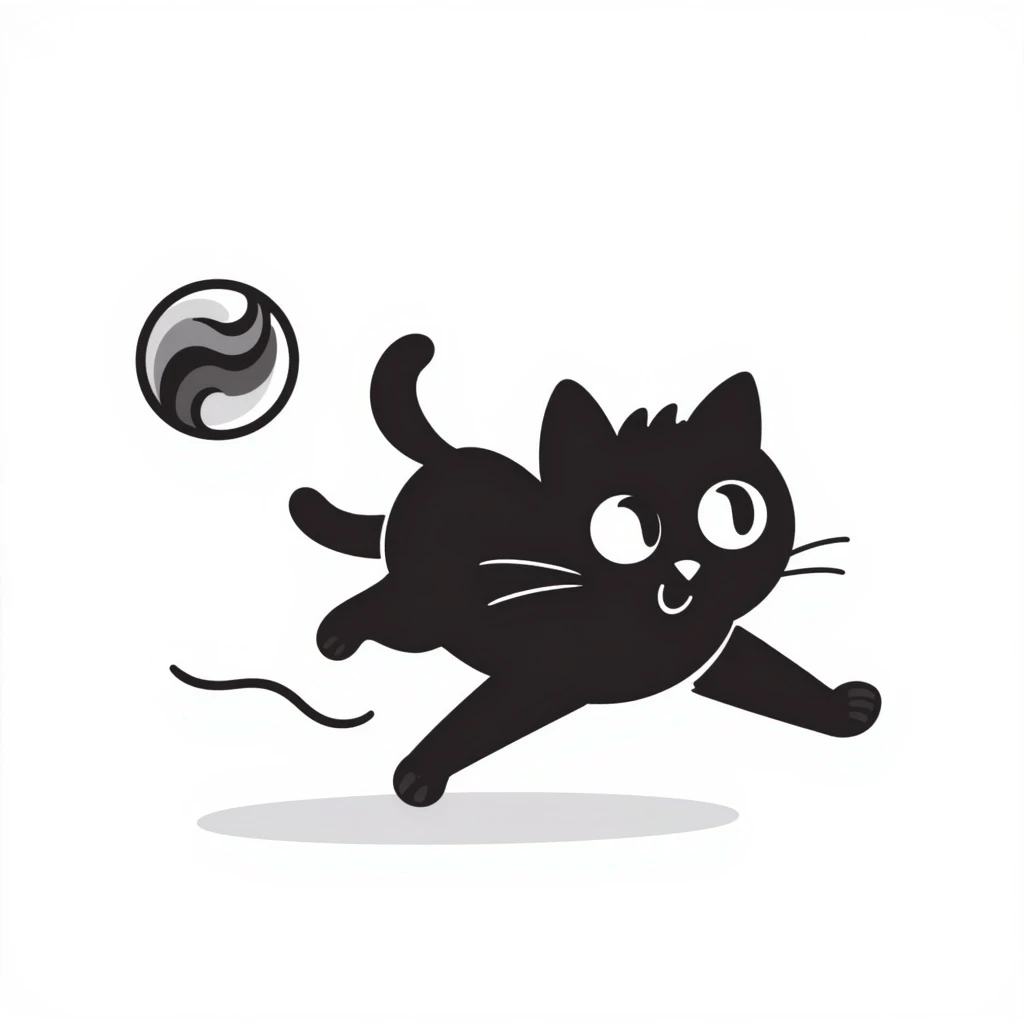 A cat chasing a ball that looks like the Enso speedrun logo emoji