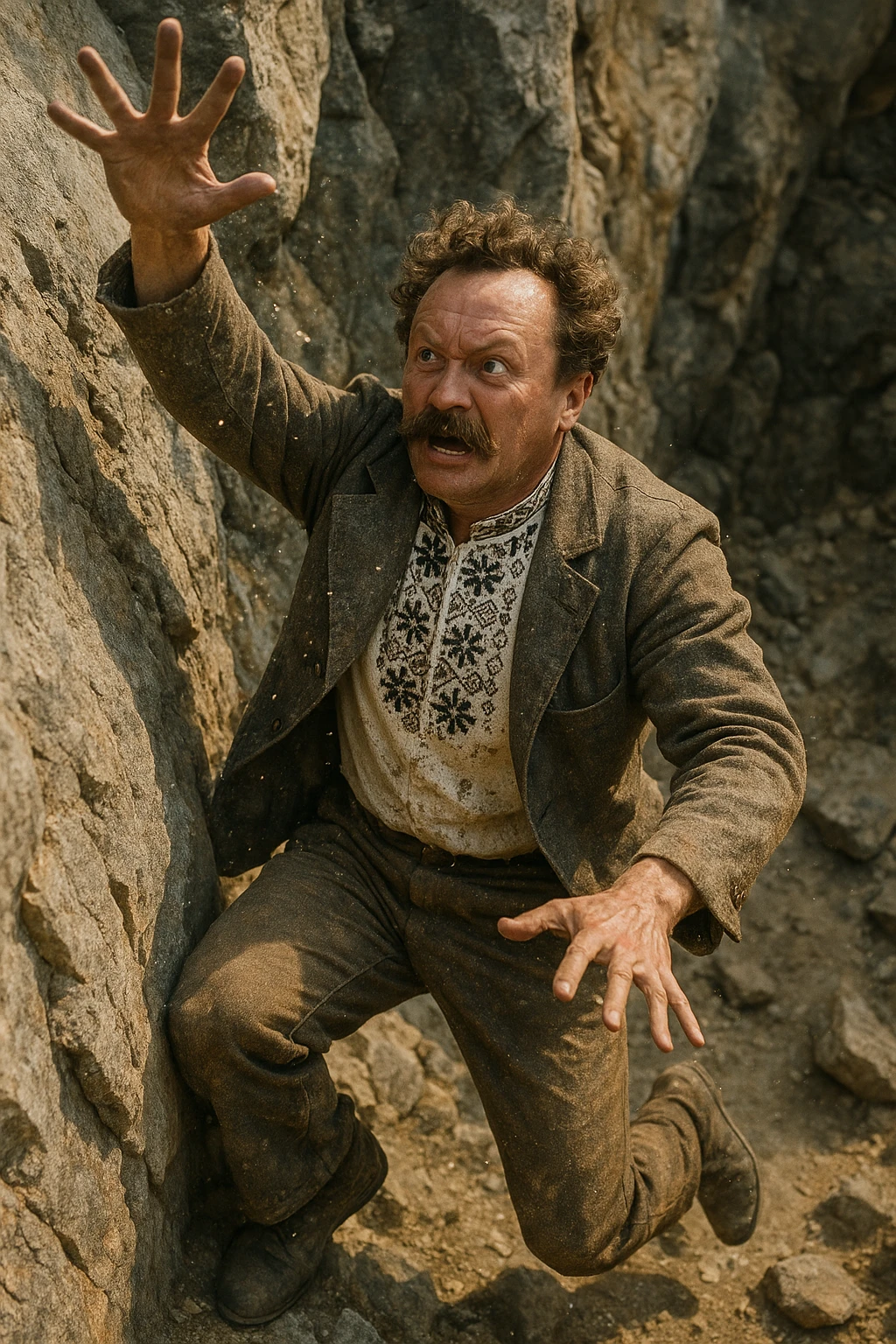a man flakes off the rock face emoji