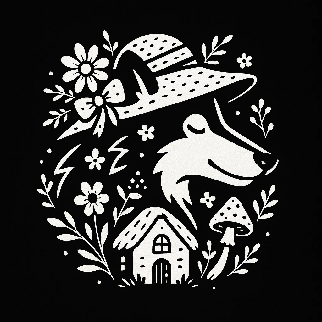 Give the Overwolf logo a cute cottagecore makeover, while maintaining the black and white aesthetic emoji