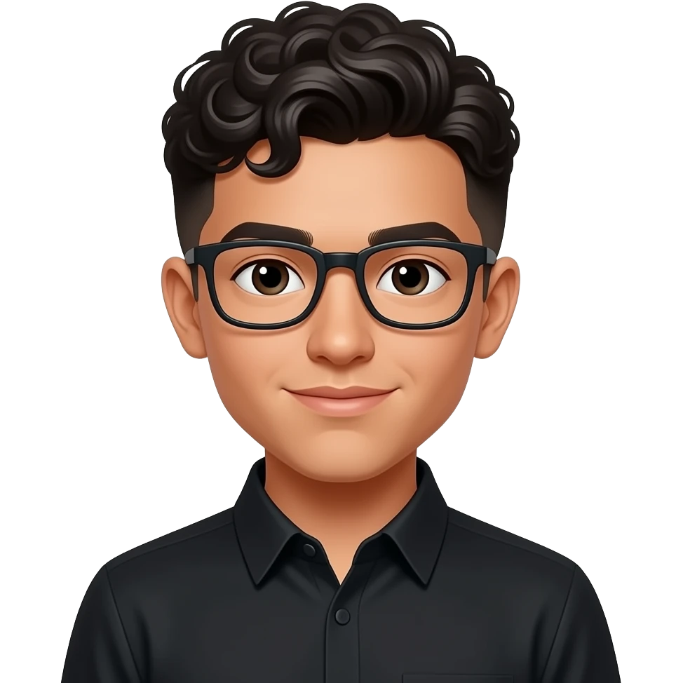 mexican, curly hair cut on sides, black glasses, black shirt, 17 years old high schooler emoji