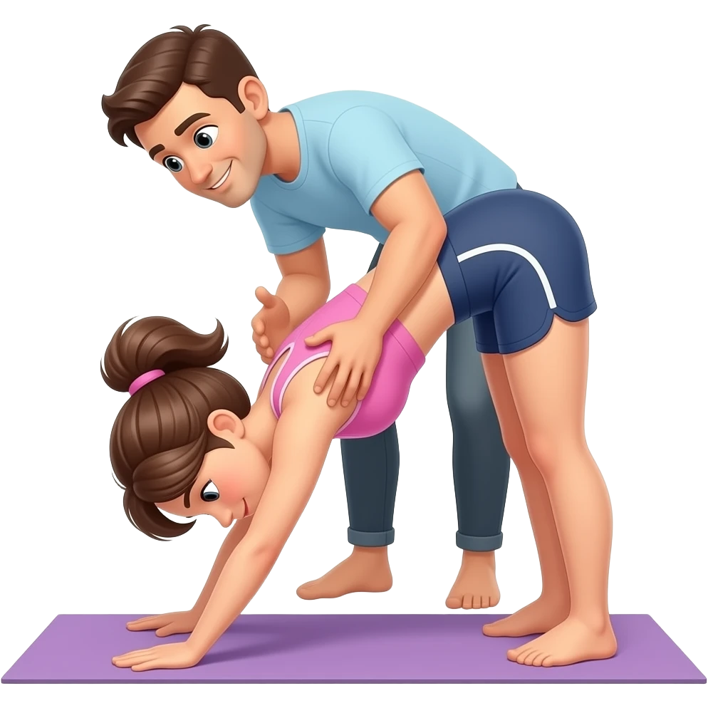 Women in downward doggy pose and husband behind her closer together emoji