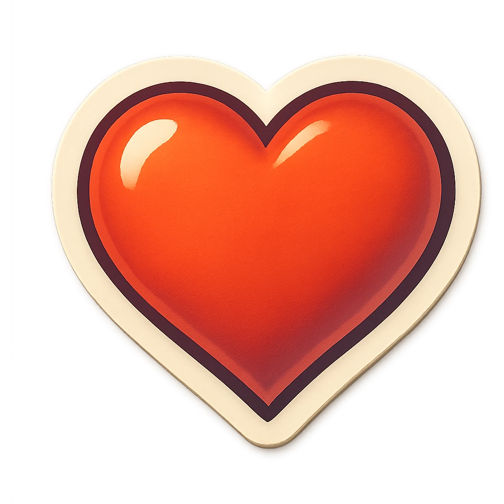 cartoon style sticker of a single heart symbol, simple and clear, no text emoji