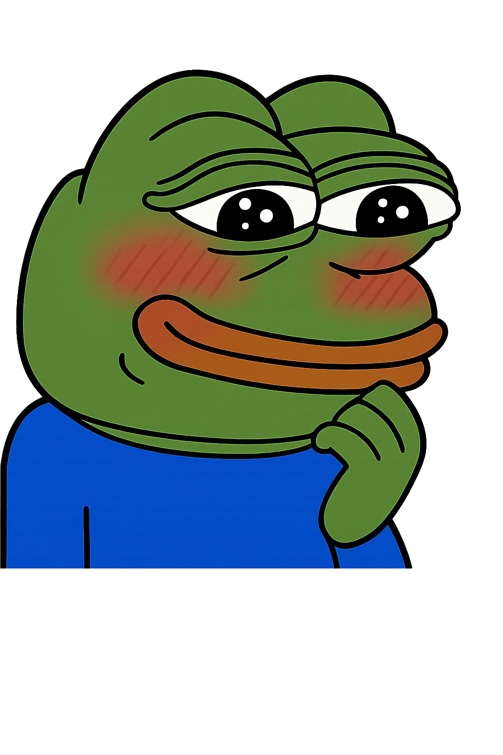 pepe the frog with a blushing expression emoji