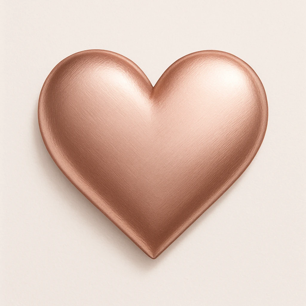 heart with a metallic rose gold finish, digital illustration, clean style emoji