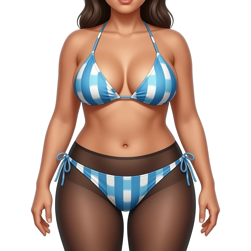 entire body  her waist 24 inches with hips that are 34 can you put her in a thong get rid of the stockings Make her bust 72 inches with smaller hands a few shades darker of skin tone and a bathing suit top that only covers the nipples emoji