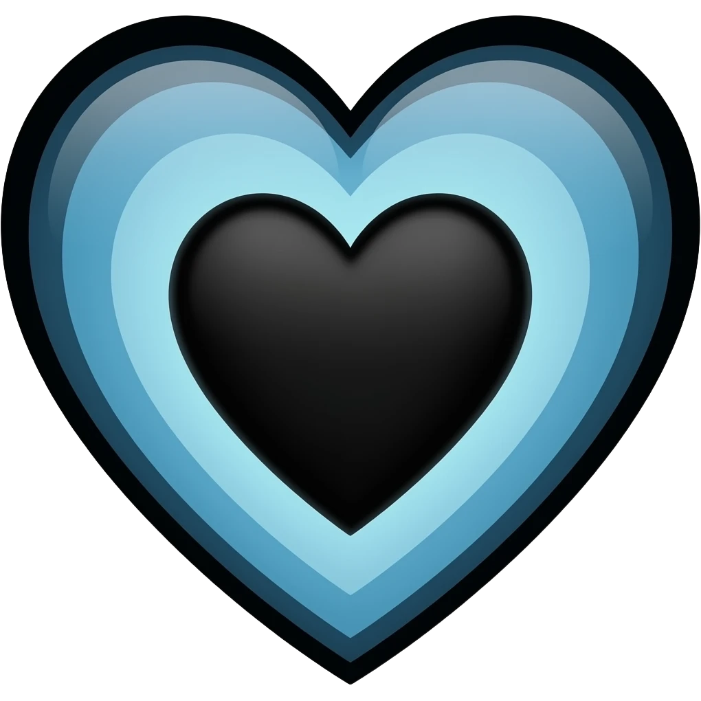 Black and blue heart black in the middle light blue in circles emoji