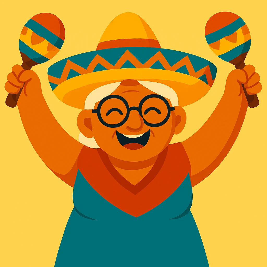 Add maracas to both raised hands, keep the celebratory and vibrant style with colorful and joyful look. emoji
