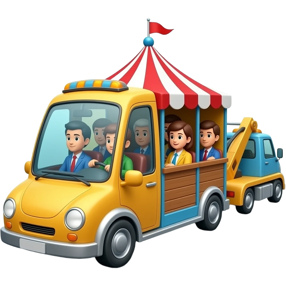 Fun fair emoji on the road being towed to the next Fair With avatars and more than one emoji