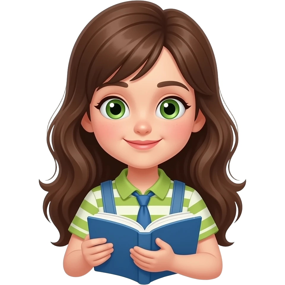 un emoji de una clean girl brunette de ojos verdes estudiando emoji