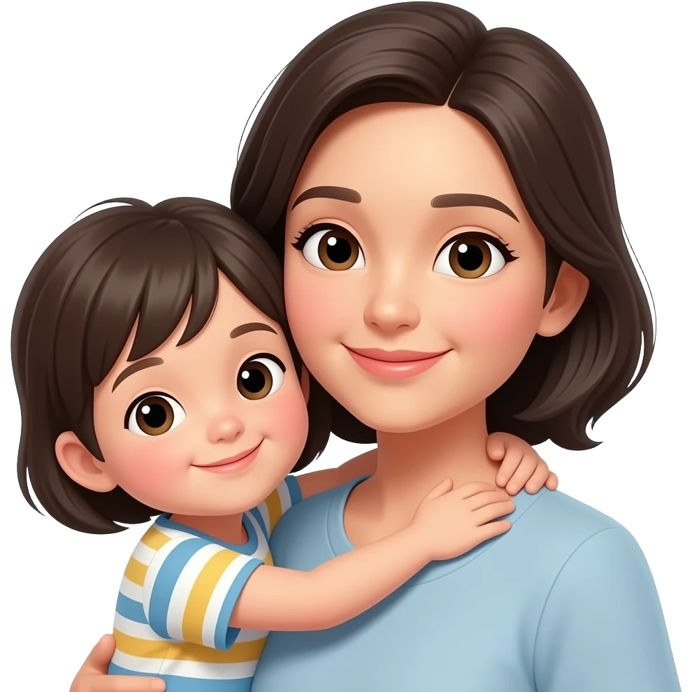 child hugging mother around neck emoji