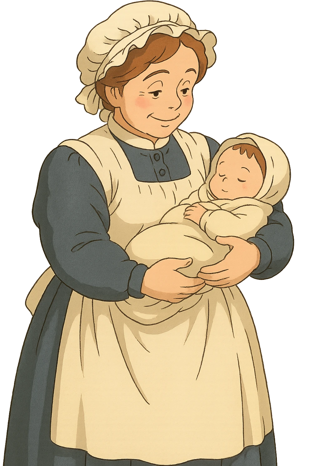 victorian midwife with background holding a baby emoji