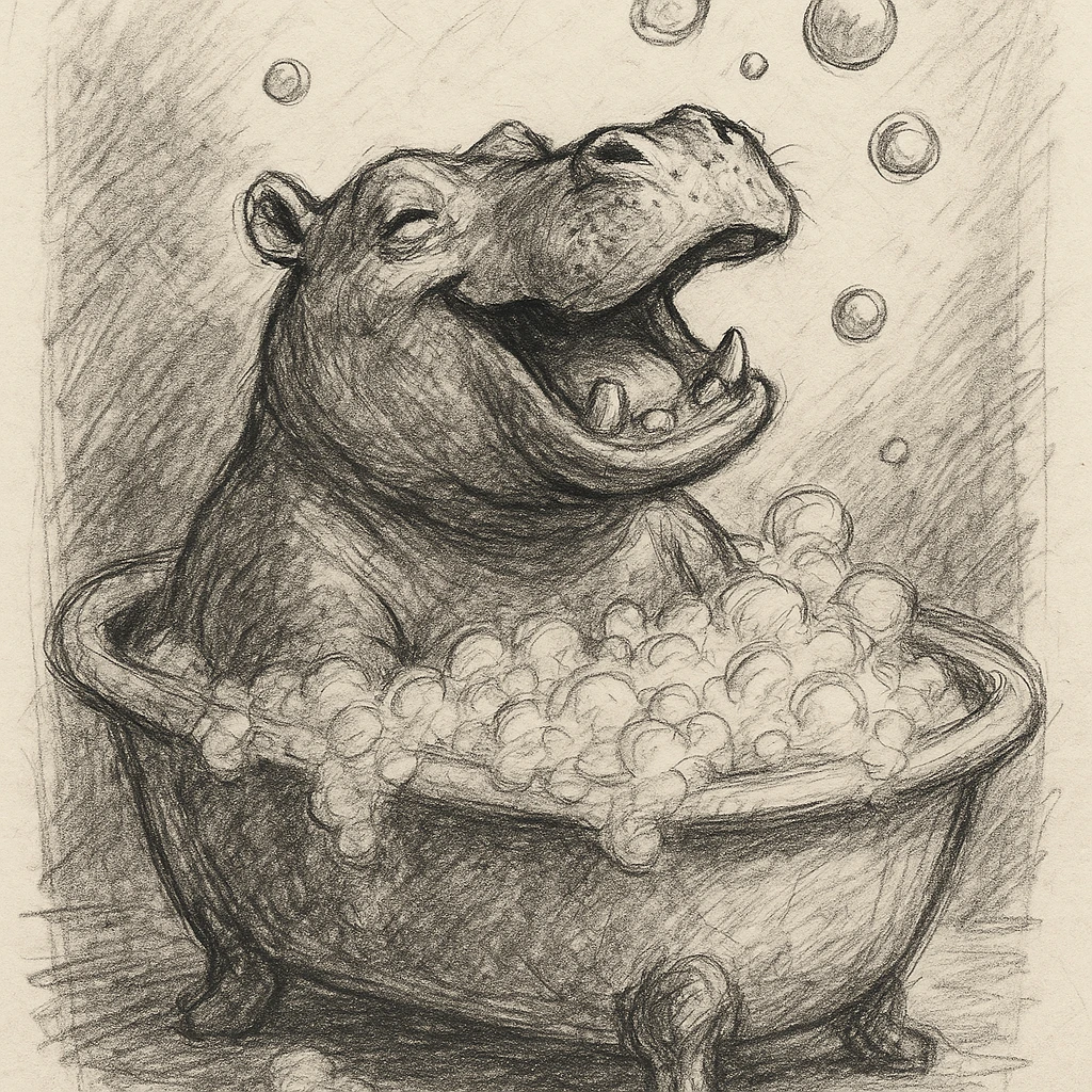 happy hippo with bubbles in bathtub emoji