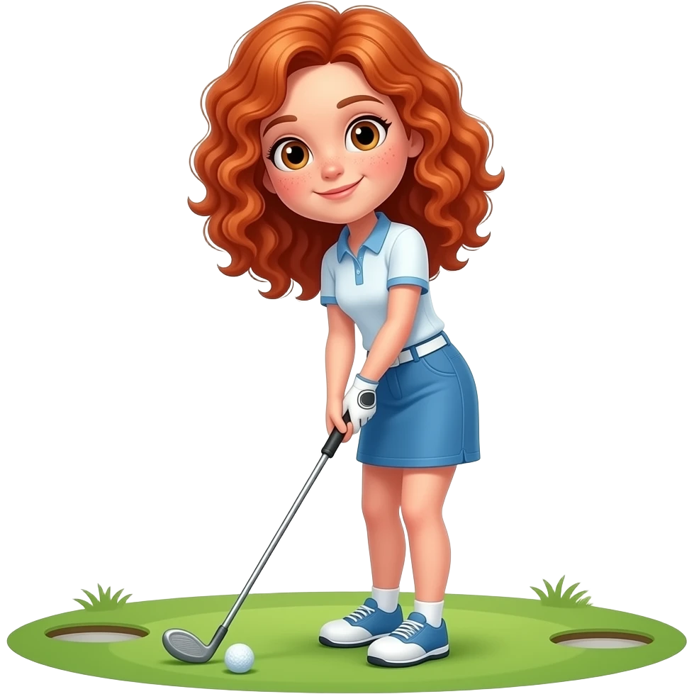 Fille rousse bouclés tâches de rousseur golf emoji