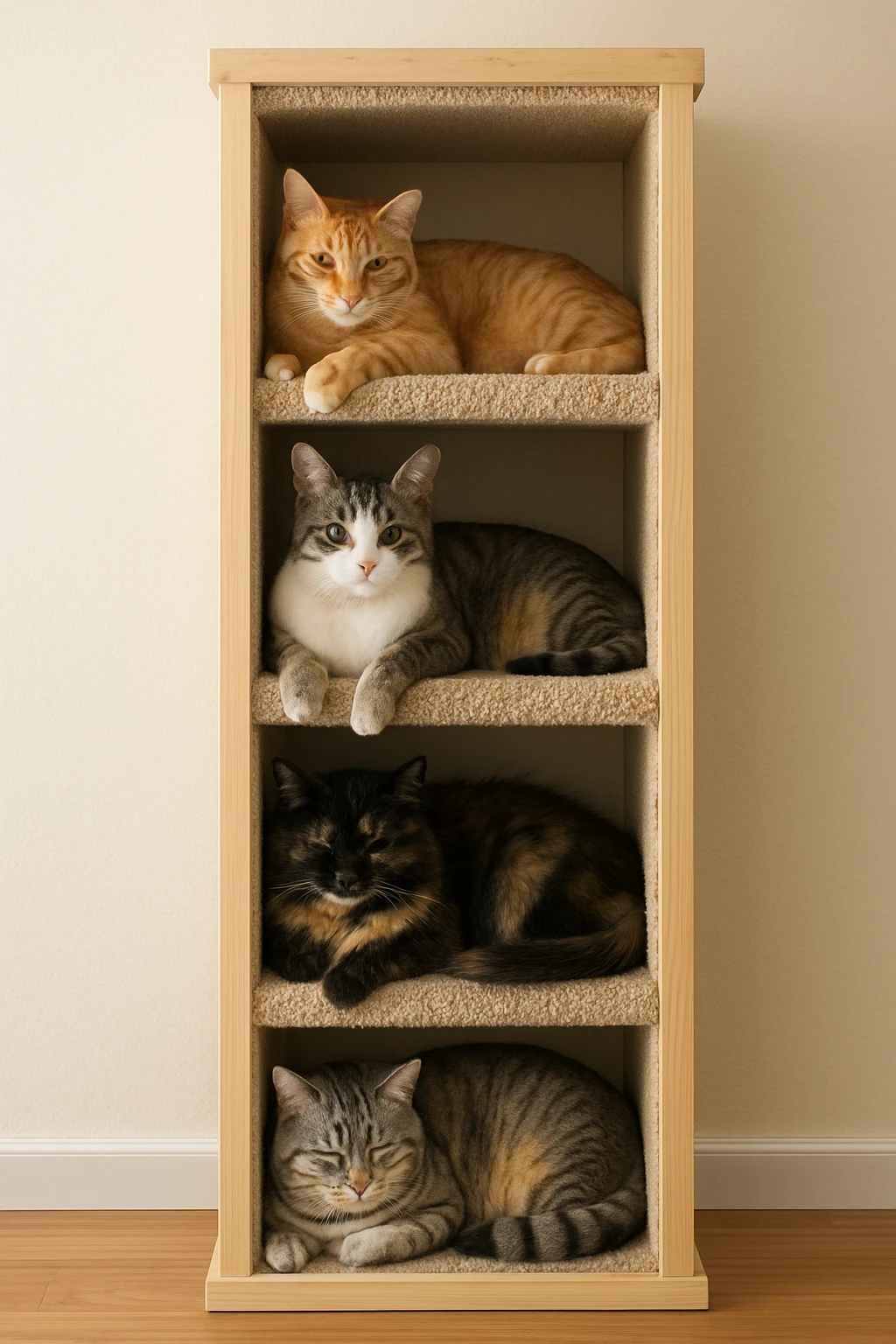 cats relaxing in a vertical playhouse emoji