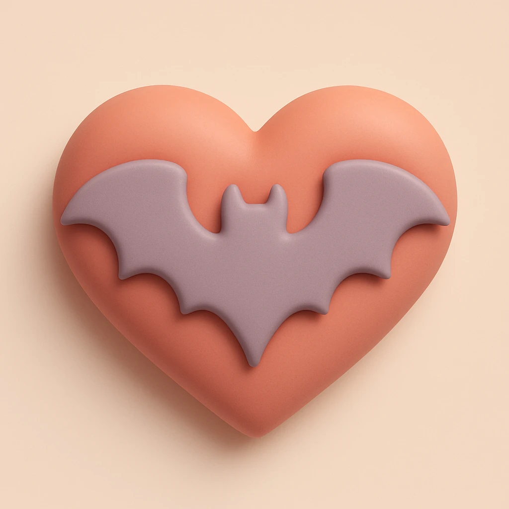 gothic heart with a bat motif, mochi style emoji