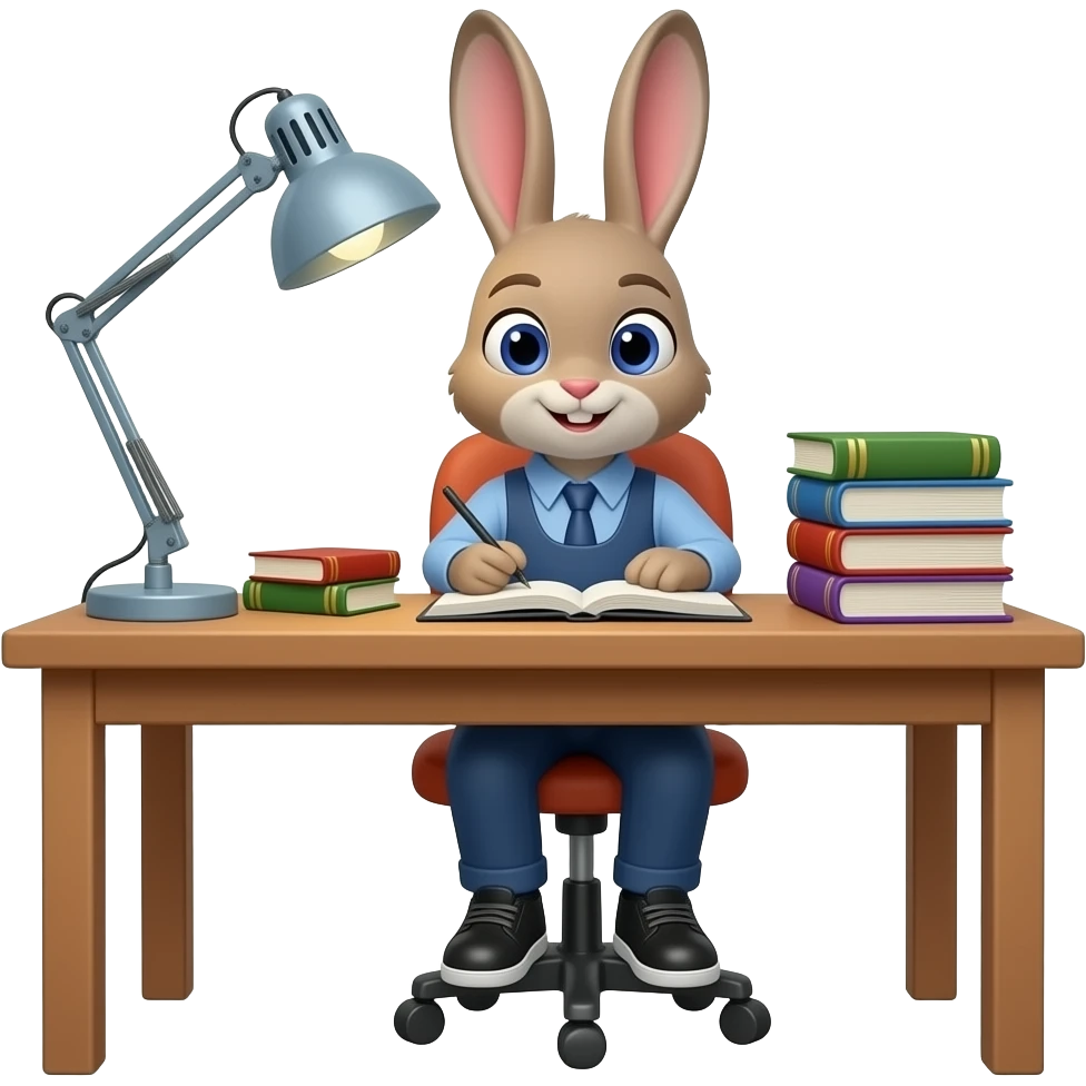 15. Bunny studies at bunny’s desk. 🐰 emoji
