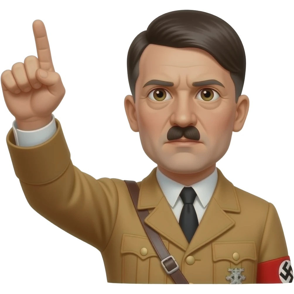 Adolf Hitler doing the Nazi salute with his arm pointing out front with all his fingers up and uncurled. His arm is at a 30 degree angle, with a front left camera shot emoji