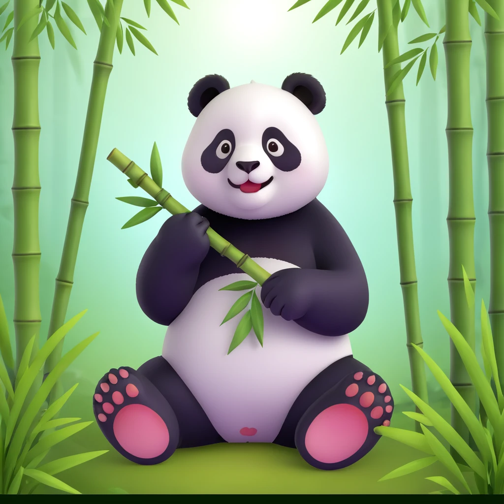 panda eating bamboo in forrest background, close up pose emoji