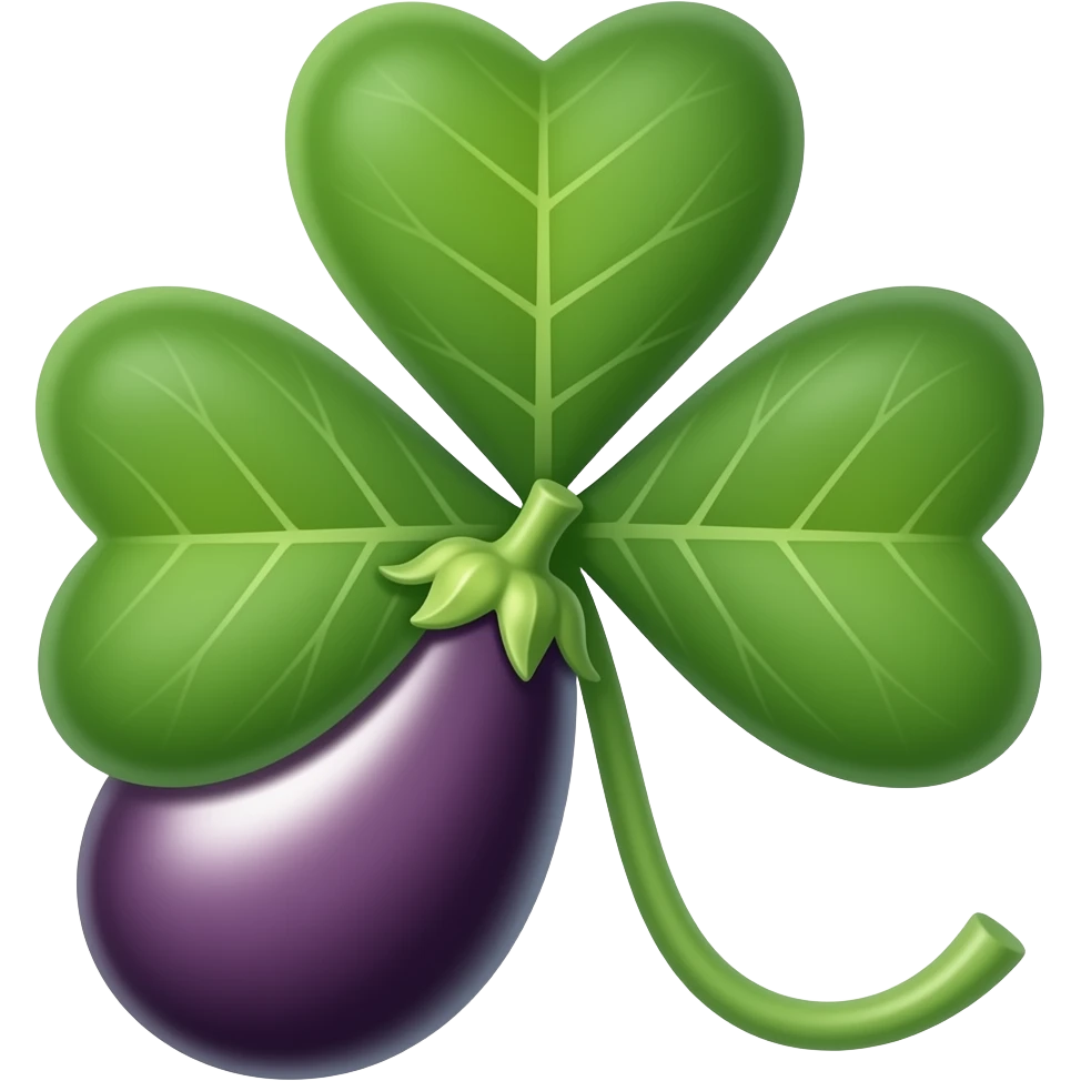 Four leaf clover and eggplant combined to make a lucky eggplant emoji