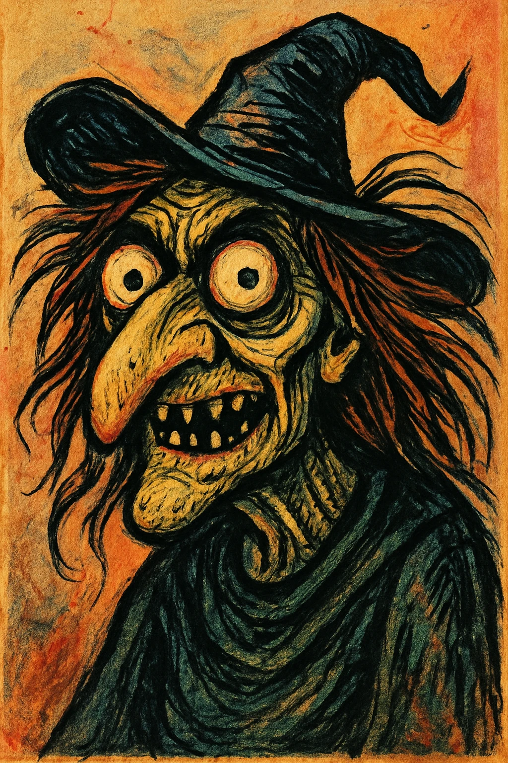 ugly witch with a big nose and big eyes, distinct style 5 emoji