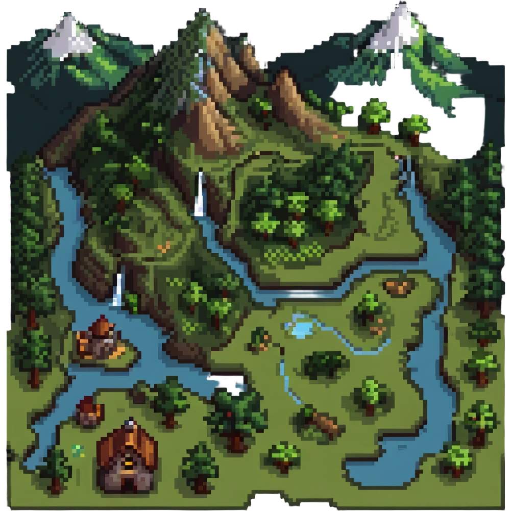 Fantasy game map with mountains, forests, and villages emoji