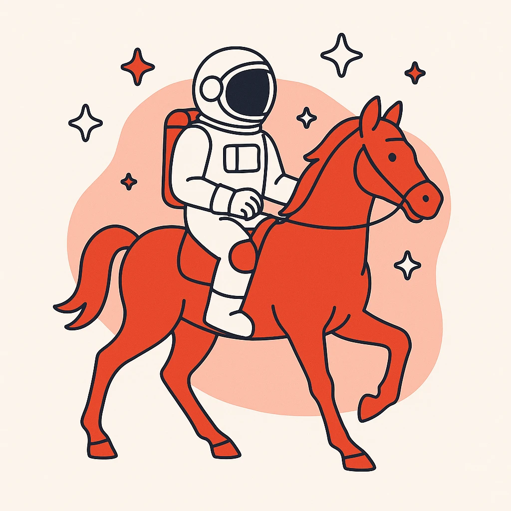 astronaut on horseback with stars in background emoji