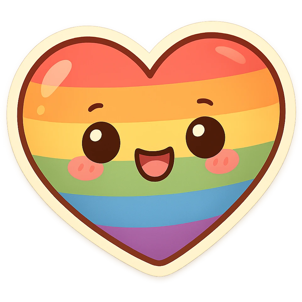 chibi sticker-style rainbow heart, cute and exaggerated emoji
