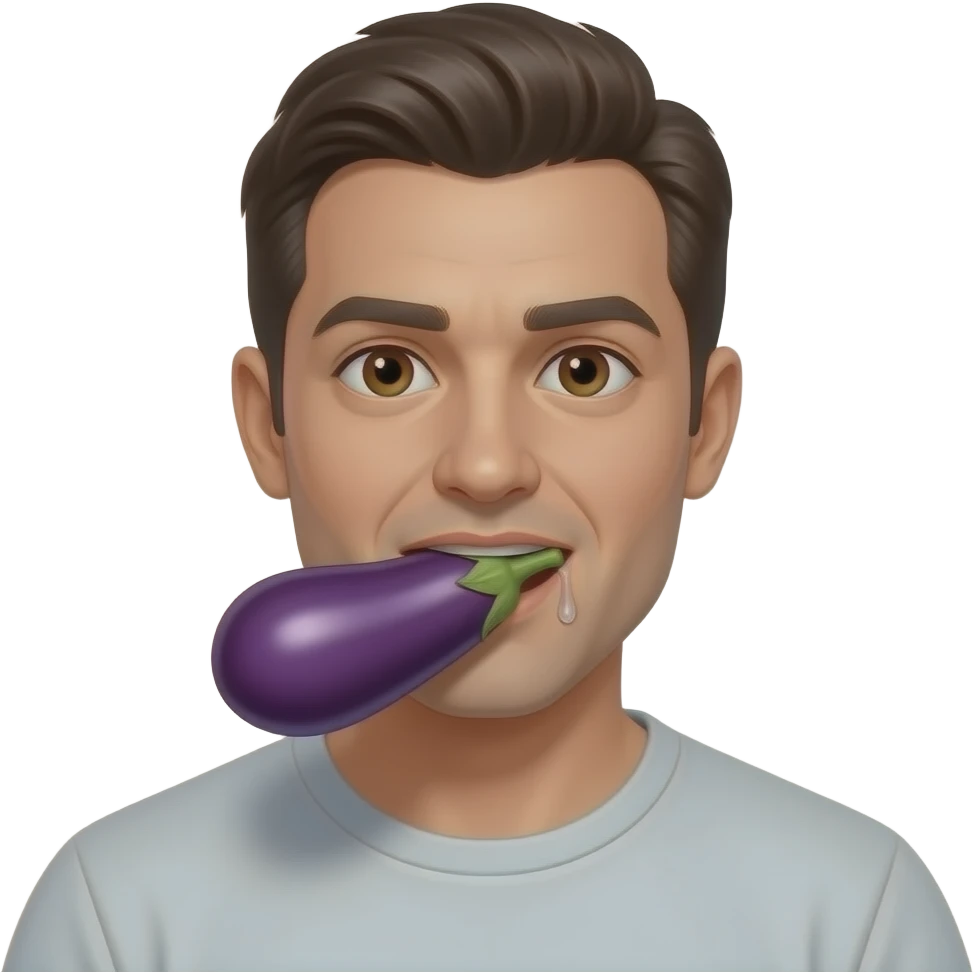 Man brown eyes sucking on eggplant drooling emoji