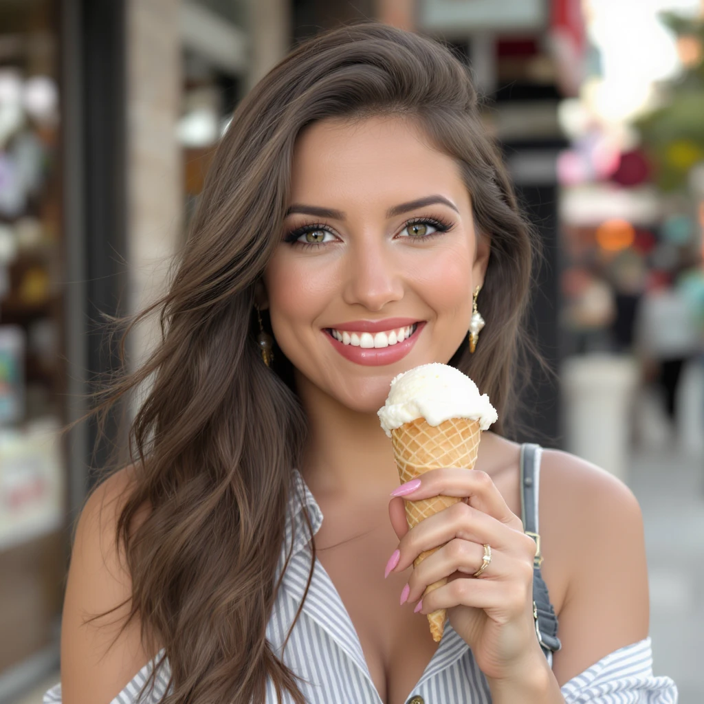a woman with an ice cream cone, lifelike and natural emoji
