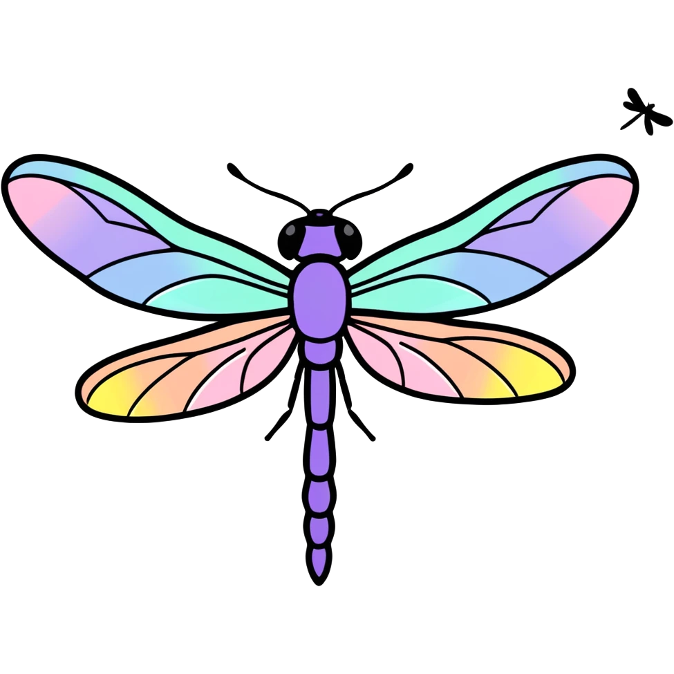  Black dragonfly with pastel rainbow color sparkling wings emoji