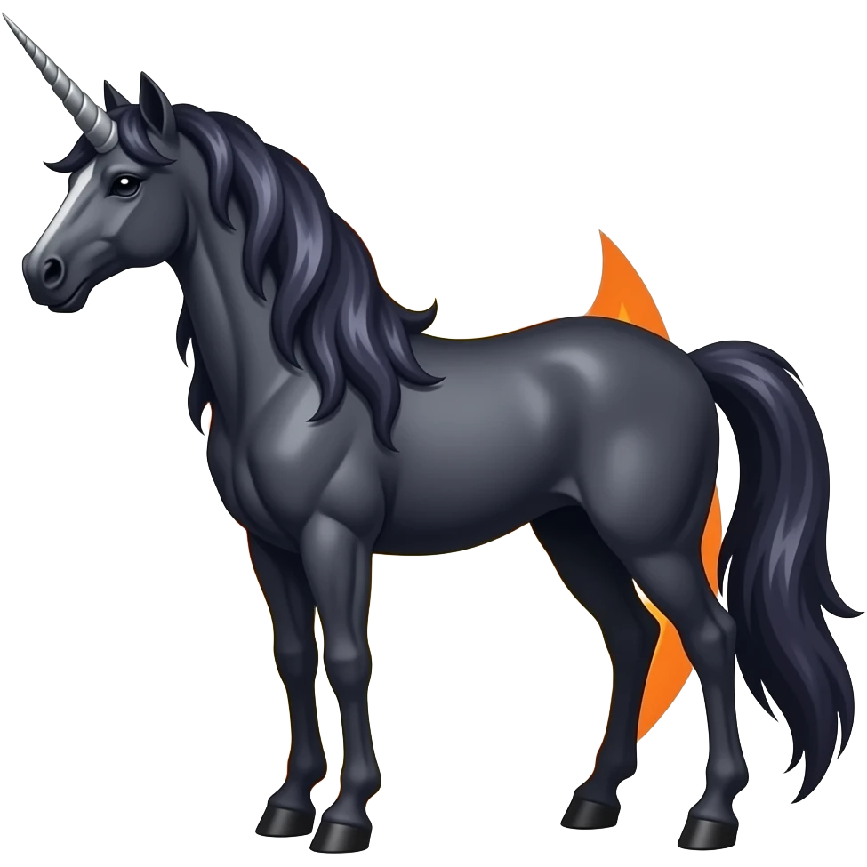 Dark unicorn with an eternal flame behind it emoji
