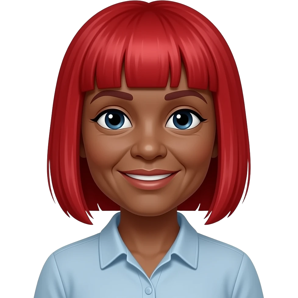 Elderly Black woman with a small red straight hair wig on her head emoji
