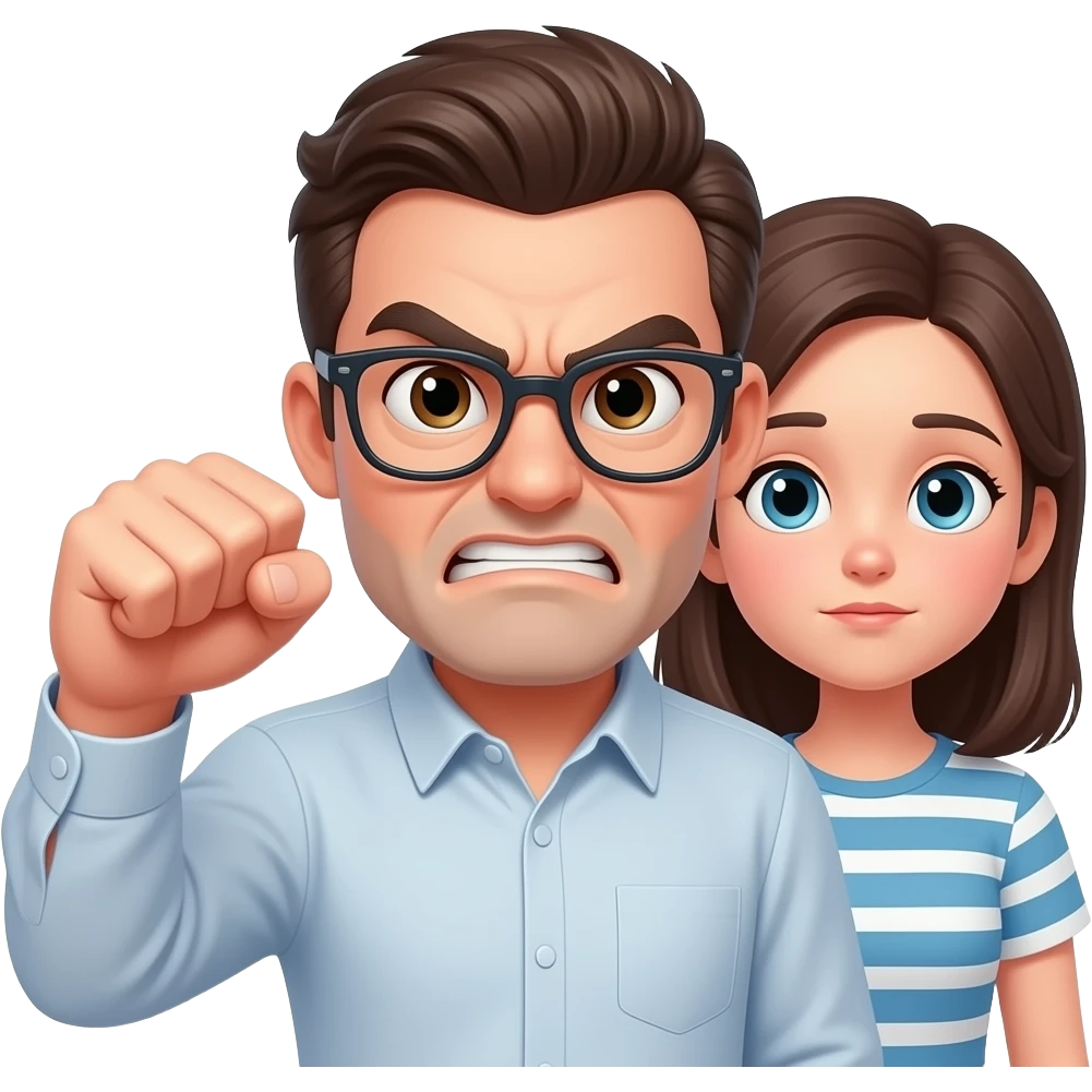 grumpy man with glasses and huge eyebrows shaking his fist at the shy emoji