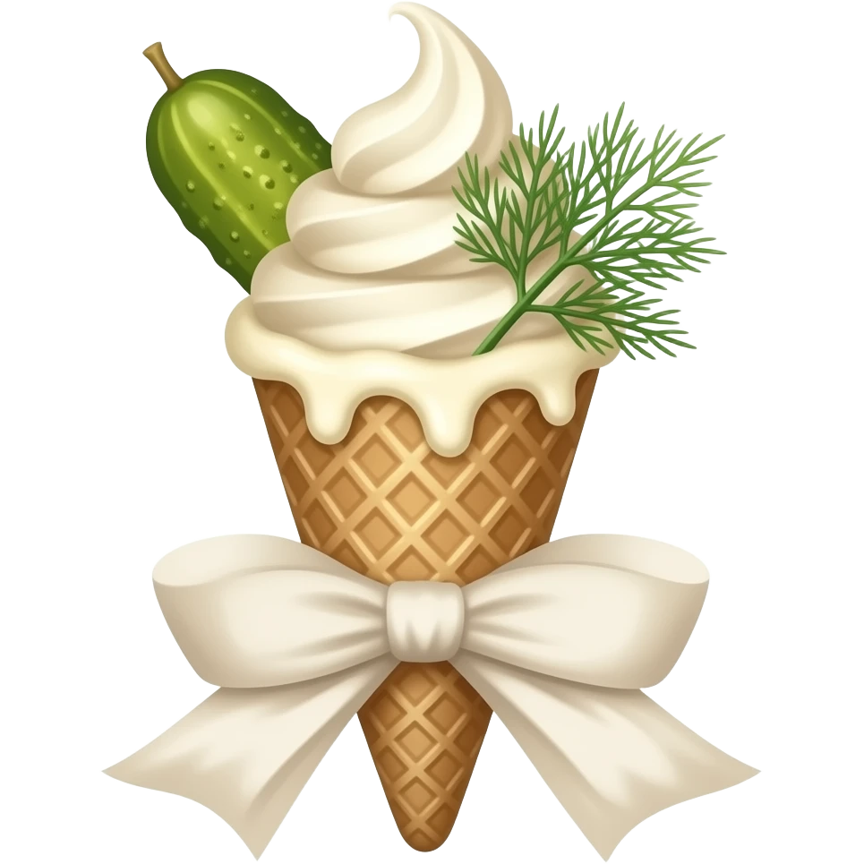 Pickle on a waffle cone wrapped in soft serve emoji