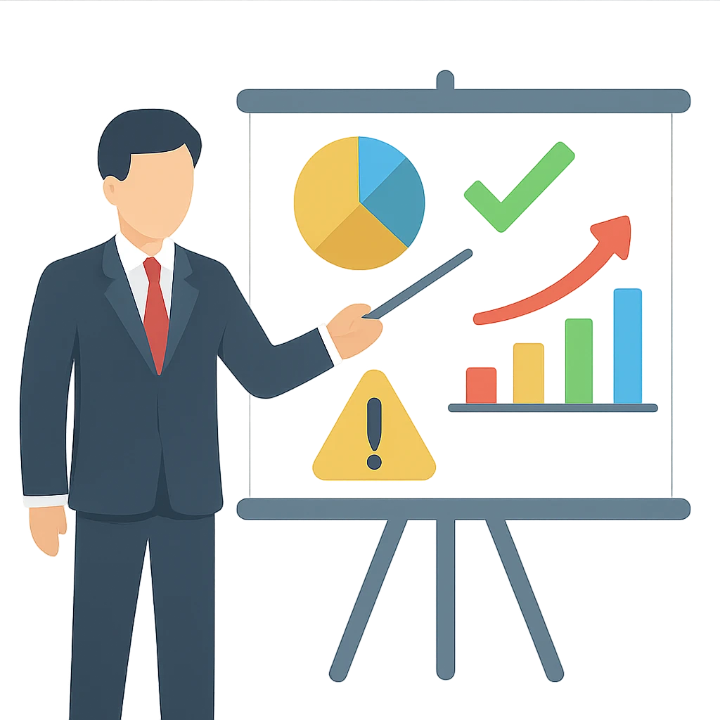 person pointing at presentation board with charts and graphs, business ...