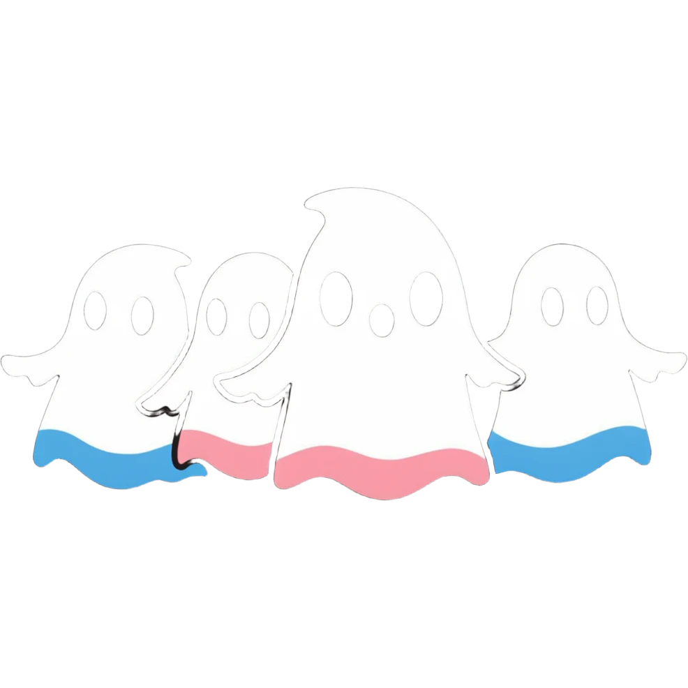 The four classic Pacman ghosts (red, pink, blue, and orange) lined up together emoji