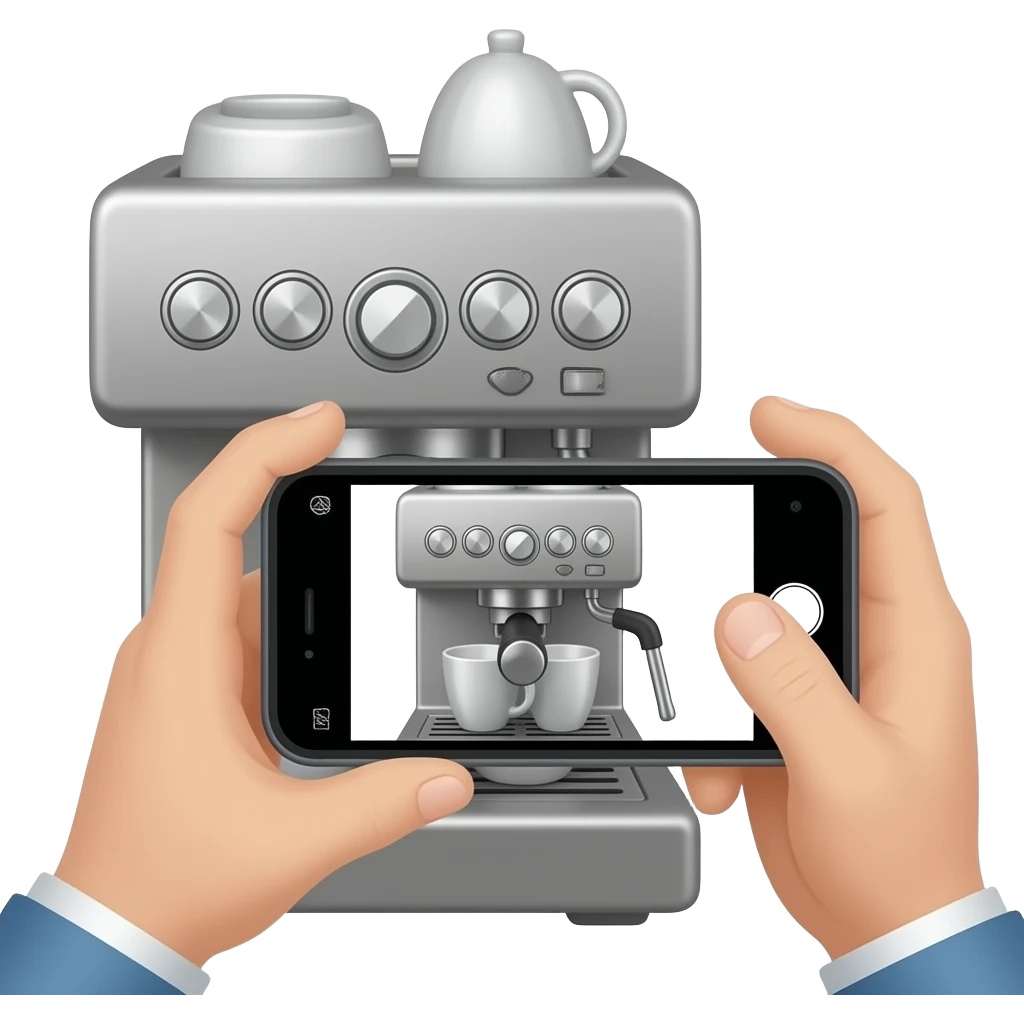 hand taking photo with iphone to a coffee machine emoji