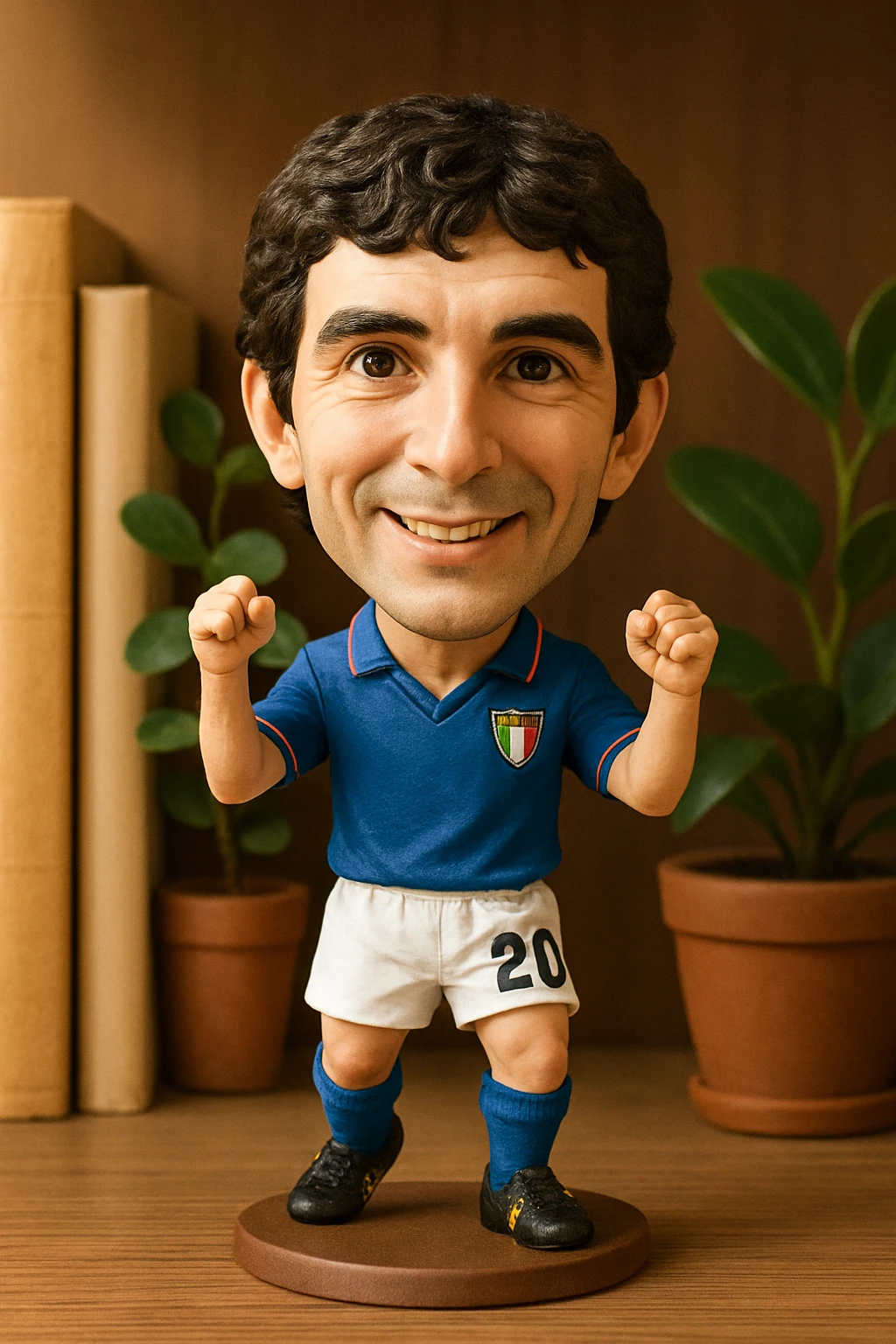 Паоло России в форме сборной Италии 1982 смотрит на прямо на зрителя и слегка улыбается, освещение с левой верхней стороны кадра emoji