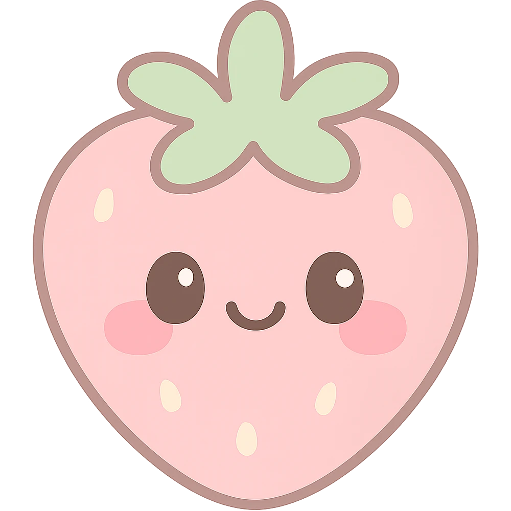 kawaii style blushing strawberry, pastel colors emoji
