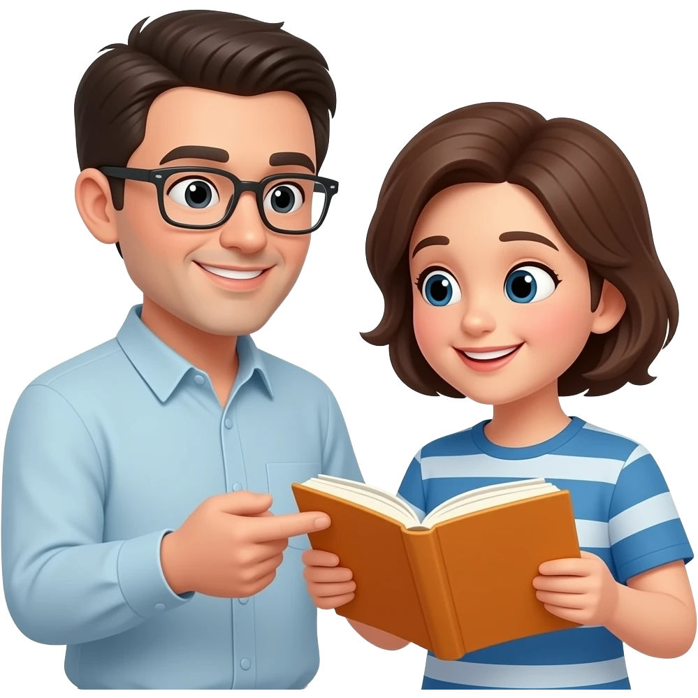 person teaching another person to read emoji