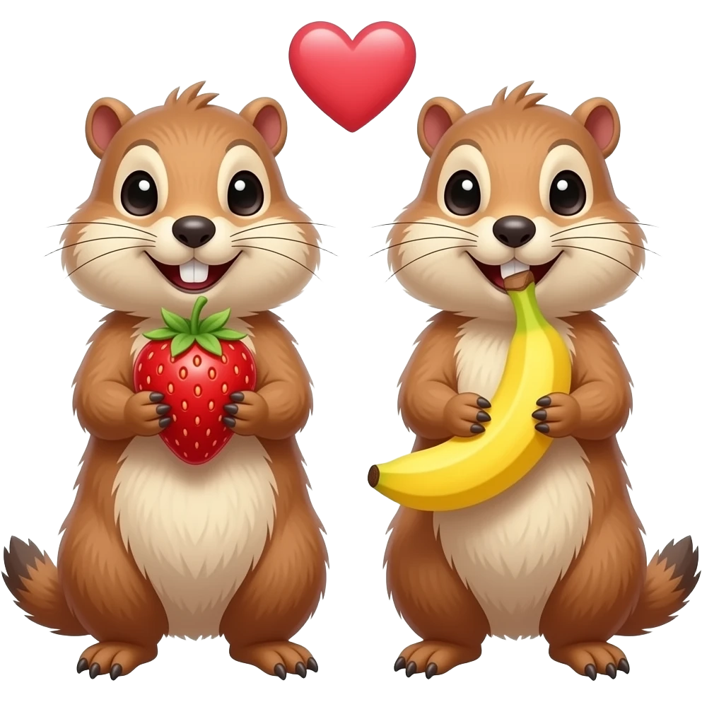 Two crazy Marmots, one with strawberry and another marmot with banana, heart between the two marmots, and these two marmots are a bit c emoji