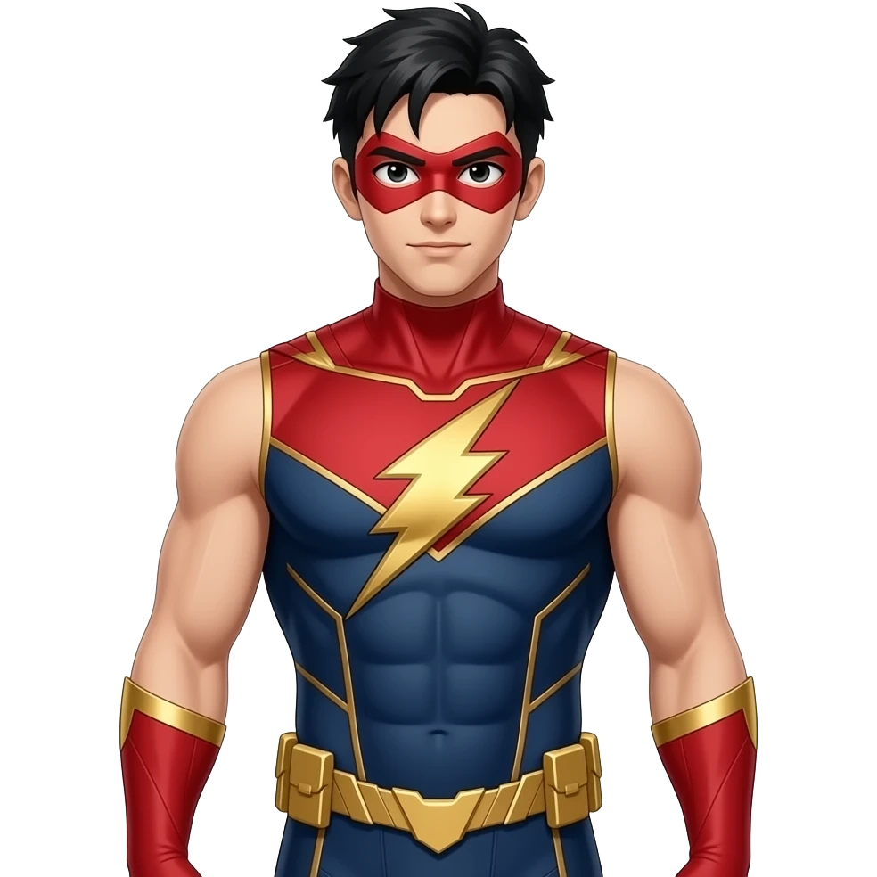 Anime men superhero suite red and gold lines sleeveless red masks very tall full body emoji