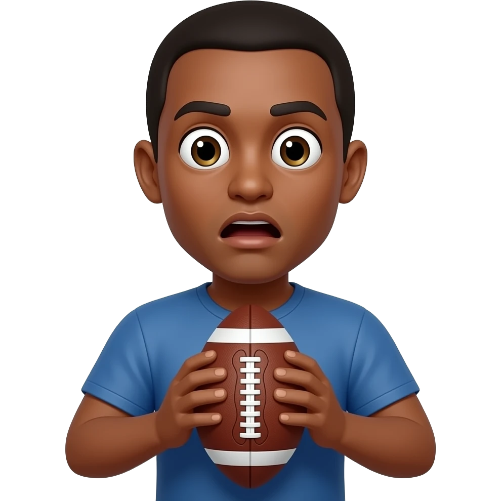 A medium skin toned man looking at a football, shocked emoji