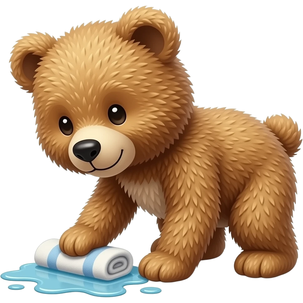 teddy bear no hairy spikes cleaning spilled water on the floor with a towel emoji