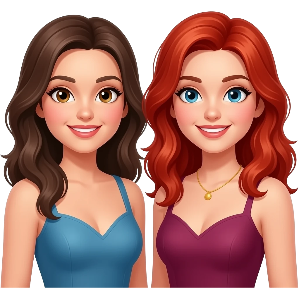 party, one brunette one red head, women both white emoji