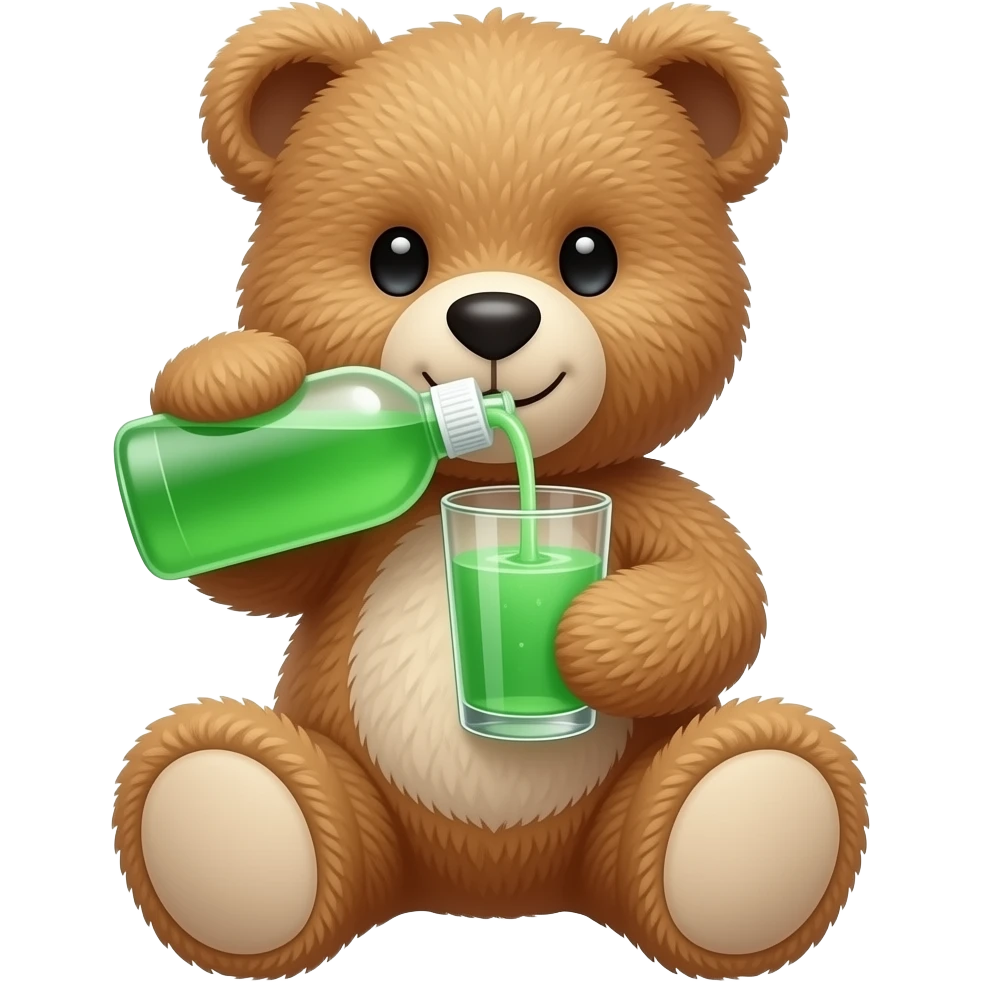 smooth haired teddy bear drinking green dishing soap out of a glass emoji