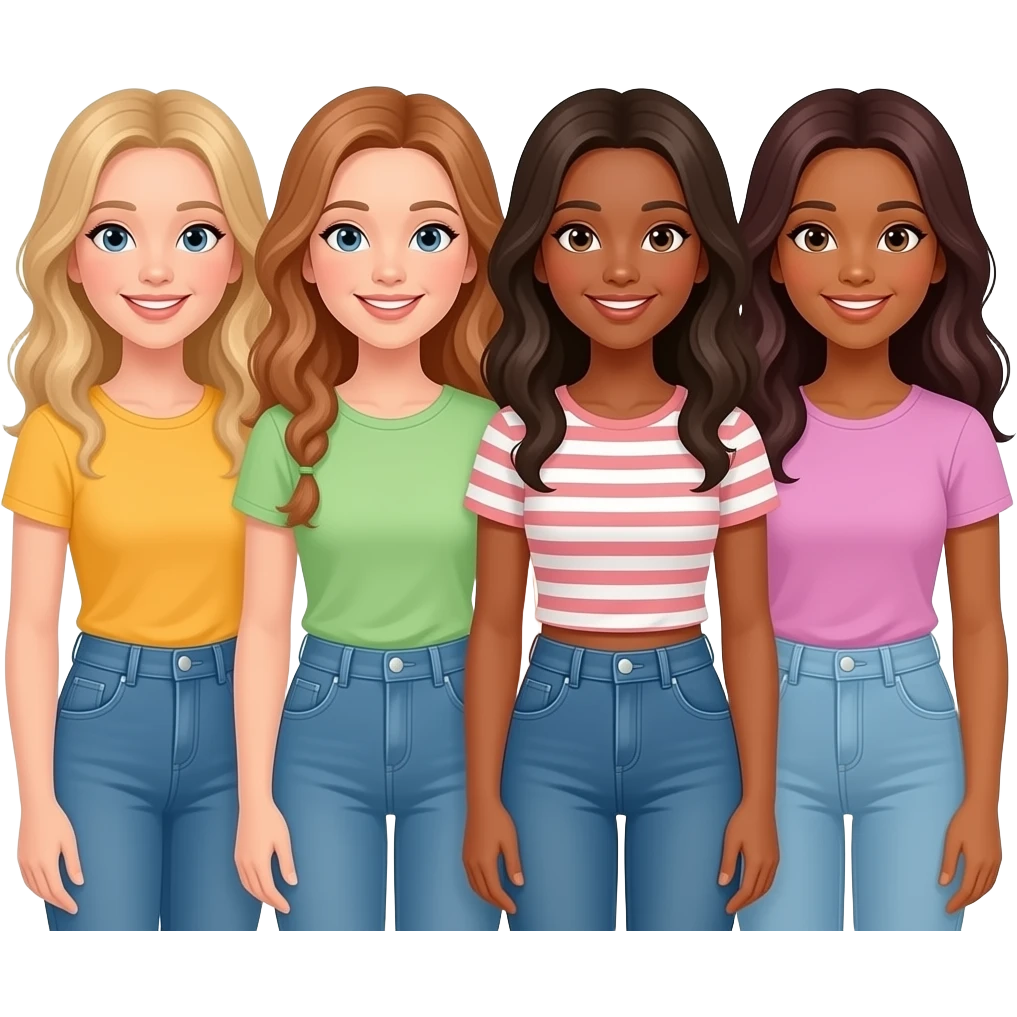 4 besties in which 2of them's skintone is fair and 2 of them are brown all should be girls emoji