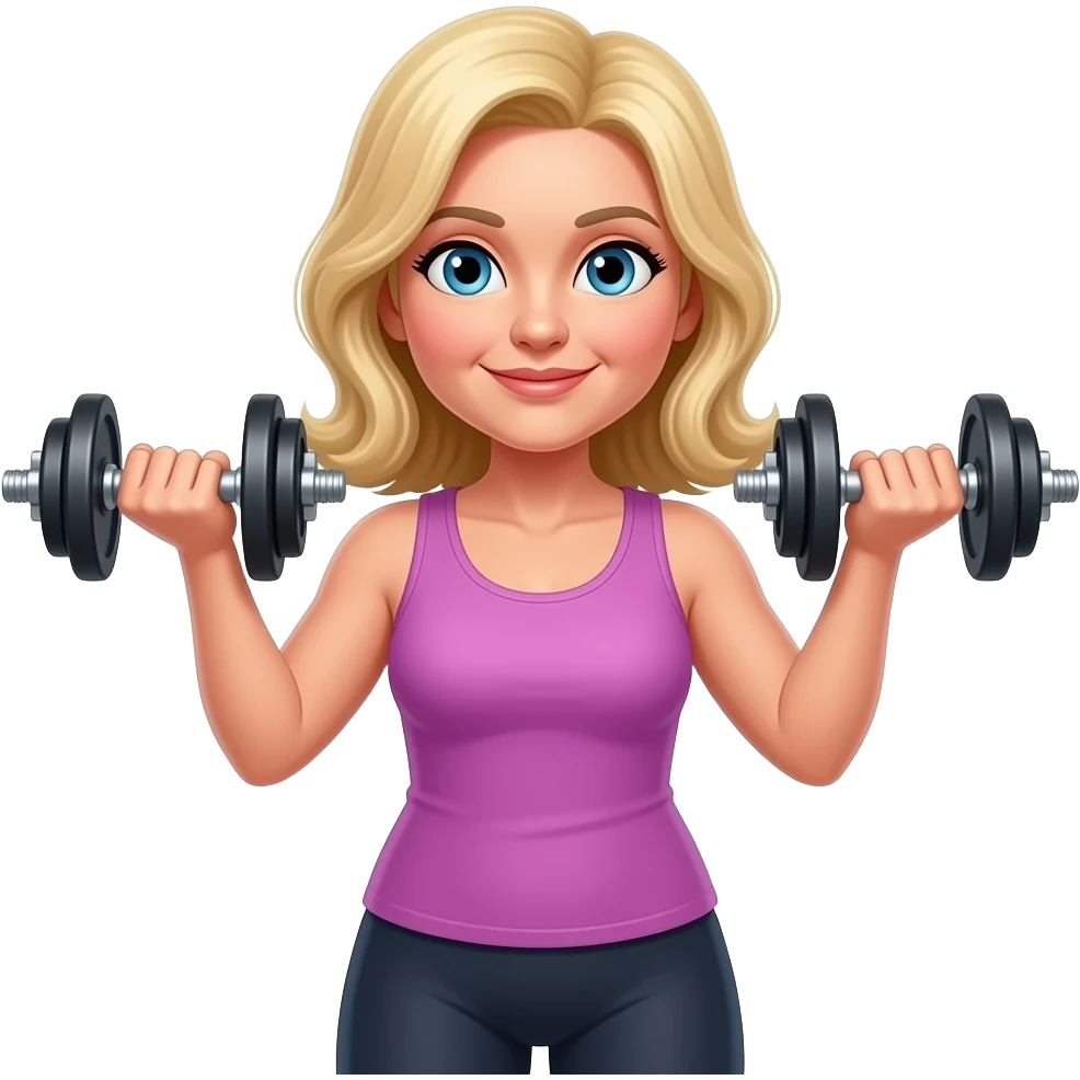 50 year old long blonde hair woman lifting dumbbells emoji